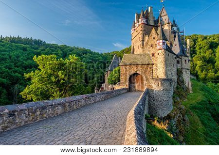 Burg Eltz castle in Rhineland-Palatinate state, Germany. Construction started	prior to 1157.