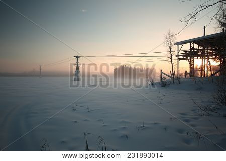 View Over The Lake Menstraesket With Ropeway In Vaesterbotten, Sweden