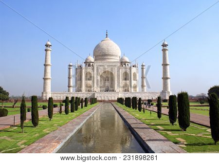Taj Mahal mausoleum in Agra, India. UNESCO world heritage site