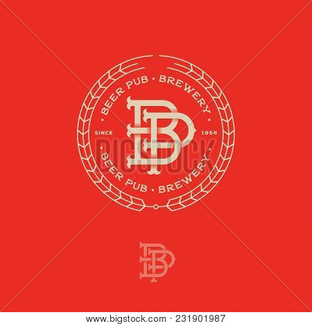 A Beautiful Beer Emblem. Interlaced Letters. B And P Monogram. Craft Beer Logo. Antique Sign Like An