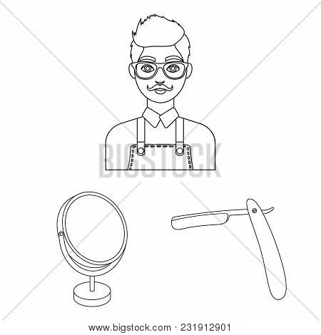 Barbershop And Equipment Outline Icons In Set Collection For Design. Haircut And Shave Vector Symbol