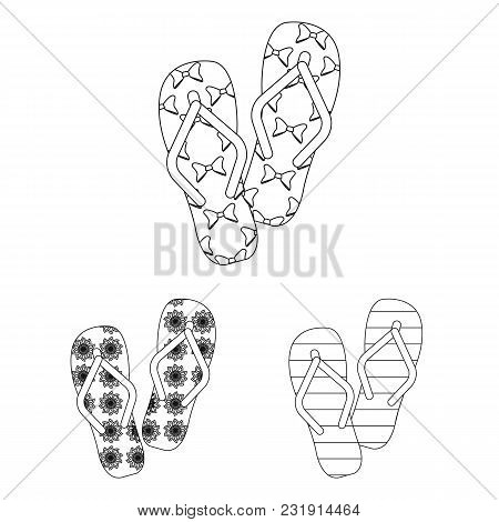 Flip-flops Outline Icons In Set Collection For Design. Beach Shoes Vector Symbol Stock  Illustration