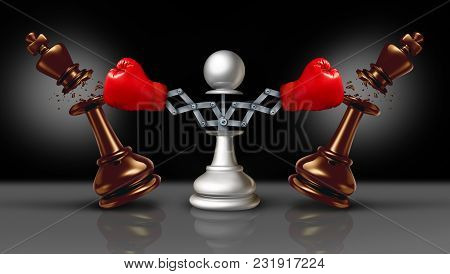 Knocking Out Competition Business Concept Or Knock And Punch Symbol As A Secret Weapon With A Chess 