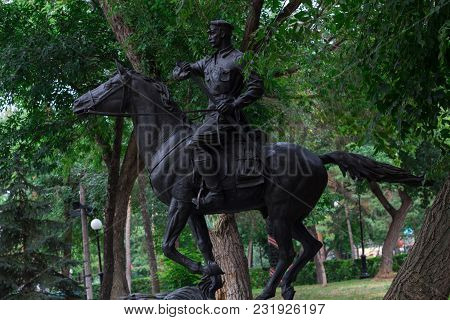 Monument To The Cavalryman Is Installed In The Park Of Glory In The City Of Orenburg