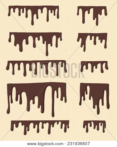Vector Set Of Chocolate Drops And Blots. Drops Isolated On White Background.