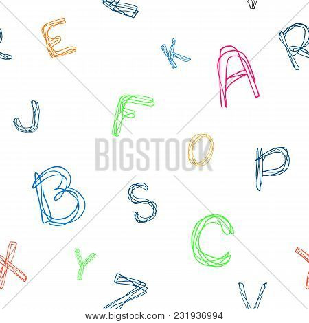 Seamless Pattern Of Doodle Children's Alphabet. Vector Graphic Illustration.