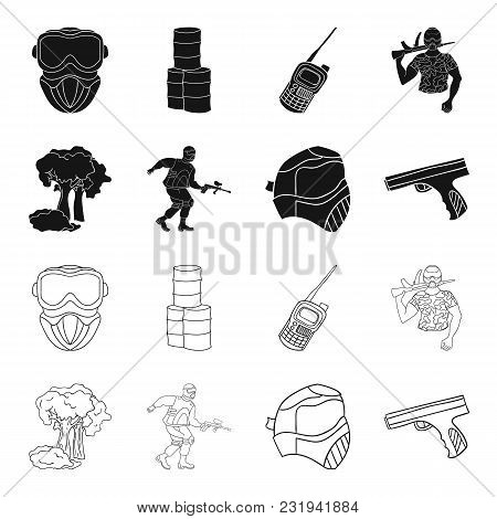 Mask, Gun, Paint, Inventory .paintball Set Collection Icons In Black, Outline Style Vector Symbol St