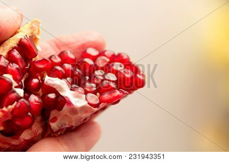 Pomegranates, Sliced, Pithy Fruit, Pomegranate Seeds, With Clipping Path