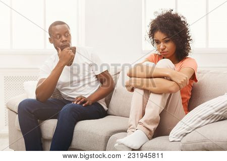 Young African-american Couple Quarreling At Home, Woman Offended. Family Relationship Difficulties C