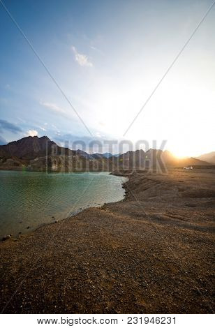 Beautiful and scenic view of a Hatta dam, a popular outdoor destination close to Dubai, UAE.