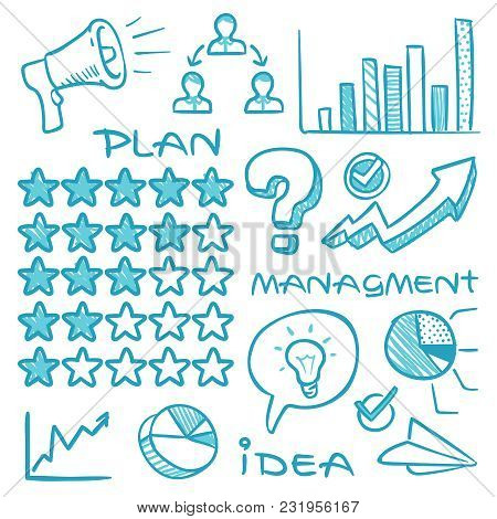 Doodle Rating Stars, Growth Charts And Business Diagrams Vector Hand Drawn Set. Chart And Graph, Suc