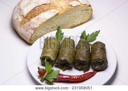Grape Leaves Rolls. Sarmale, Dolma, Sarma, Golubtsy Or Golabki. Grape Leaves Stuffed With Meat, Rice
