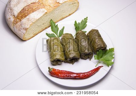 Grape Leaves Rolls. Sarmale, Dolma, Sarma, Golubtsy Or Golabki. Grape Leaves Stuffed With Meat, Rice