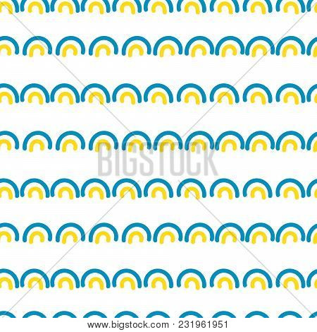 Abstract Knolls Seamless Vector Pattern. Blue And Yellow Rows Repeat Background.