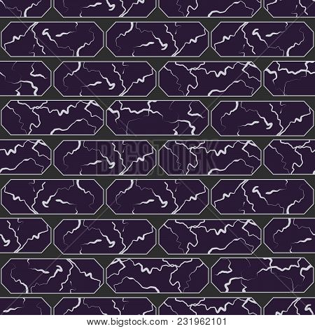 Marble Brick Wall Seamless Pattern. Dark Purple Vector Tiles With Abstract Stone Texture.