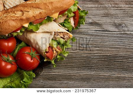 Burrito With Grilled Chicken And Vegetables, Shawarma Sandwich, Doner Kebab, Chicken Shawarma, Subwa