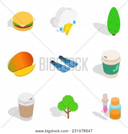 Vegan Place Icons Set. Isometric Set Of 9 Vegan Place Vector Icons For Web Isolated On White Backgro