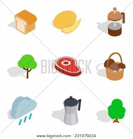 Camp Food Icons Set. Isometric Set Of 9 Camp Food Vector Icons For Web Isolated On White Background