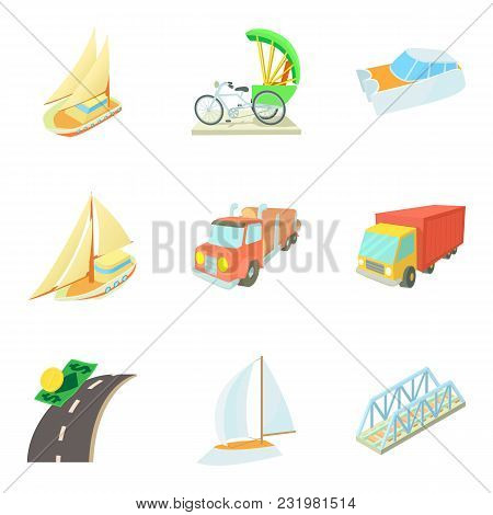 Means Of Transportation Icons Set. Cartoon Set Of 9 Means Of Transportation Vector Icons For Web Iso