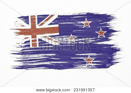 Art Brush Watercolor Painting Of New Zealand Flag Blown In The Wind Isolated On White Background.