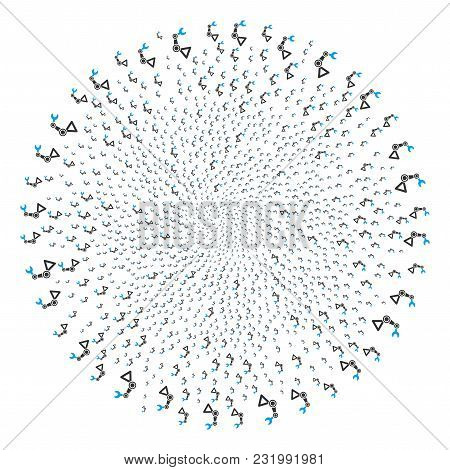Robotics Manipulator Curl Spheric Cluster. Object Twirl Done From Randomized Robotics Manipulator It