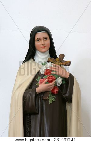 SISAK, CROATIA - DECEMBER 07: Statue of Saint Teresa in the Church of Holy Cross in Sisak, Croatia, on December 07, 2017.