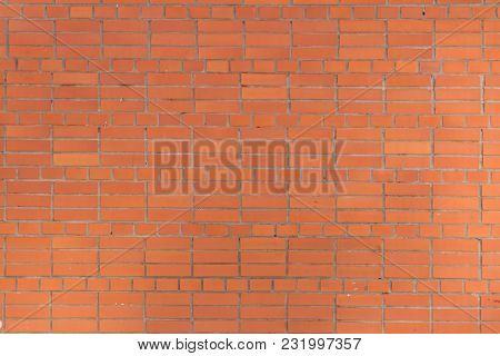 Horizontal Red Brick Wall Gray Cement Background