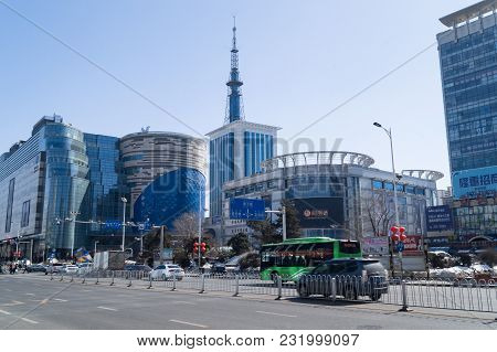 Yanjixi, Jilin, China - March 9, 2018: View Of The Shopping Center In The Chinese City Of Yanjixi