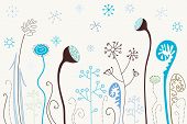 Cute winter flowers with snowflakes