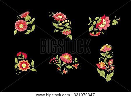 Tradition Mughal Motif, Fantasy Flowers In Retro, Vintage Style. Element For Design. Embroidery Imit