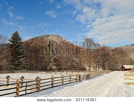 Scenic Snow Covered Land And Mountains In Romania-malini  During Winter. Winter Snow-covered  Countr
