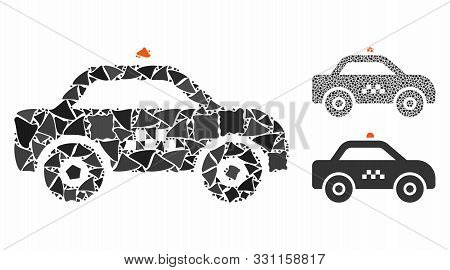 Taxi Car Composition Of Joggly Elements In Various Sizes And Color Tones, Based On Taxi Car Icon. Ve