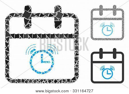 Alarm Day Mosaic Of Irregular Parts In Various Sizes And Color Tints, Based On Alarm Day Icon. Vecto