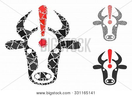 Cow Error Composition Of Abrupt Pieces In Various Sizes And Shades, Based On Cow Error Icon. Vector 