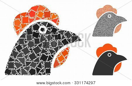 Chicken Head Composition Of Raggy Items In Variable Sizes And Color Tinges, Based On Chicken Head Ic
