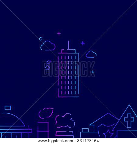Skyscraper, High-riser Vector Gradient Line Icon, Illustration, Symbol Or Pictogram, Sign. Dark Blue