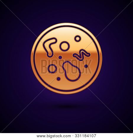 Gold Bacteria Icon Isolated On Dark Blue Background. Bacteria And Germs, Microorganism Disease Causi