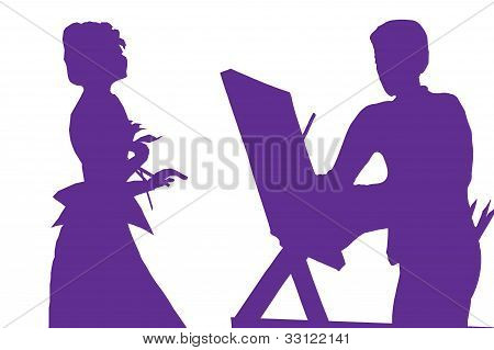 Frau Silhouette Yong In den Händen des Künstlers
