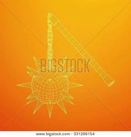 Medieval Chained Mace Ball. Wireframe Low Poly Mesh Vector Illustration.