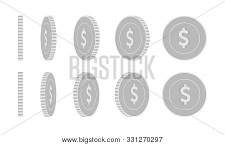 American Dollar Rotating Coins Set, Animation Ready. Black And White Usd Silver Coins Rotation. Usa 