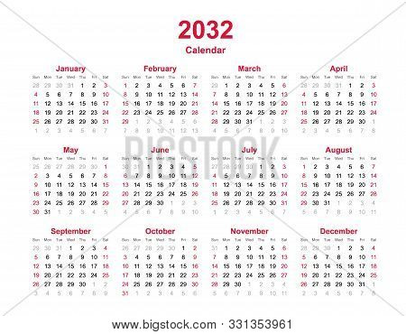 Calendar 2032 - 12 Vector & Photo (Free Trial) | Bigstock