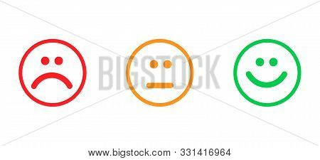 Set Of Flat Emoticons Islolated On White Background. Happy Or Angry Emotion