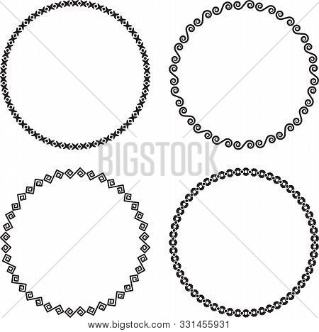 Set Of Four Ascetic Round Frames On A Black Background