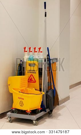 Cleaning Equipment On Cart For Professional Cleanner