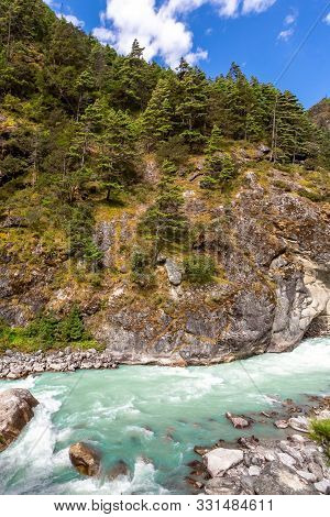 Suspention Bridge On The Everest Base Camp Trek, Himalaya Mountains, Sagarmatha National Park, Nepal