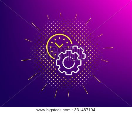 Time Management Line Icon. Halftone Pattern. Clock Sign. Gear Symbol. Gradient Background. Time Mana