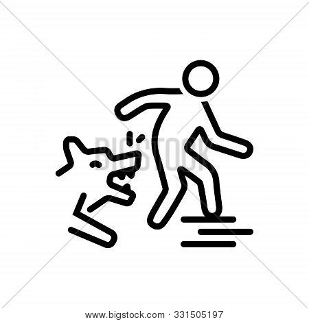 Black Line Icon For  Dog Bites Attack Animal