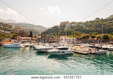 Vico Equense, Naples, Italy - September 05, 2019: The Port, Commercials Docks, Urban Cityscape And R