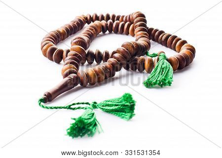 Closeup Of An Isolated Japamala Or Tibetan Chaplet On A White Background