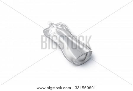 Blank Silver Soft Bottle With Cap Mock Up Lying, 3d Rendering. Empty Beverage Doy-pack Mockup, Side 